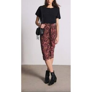 ba&sh Galia Midi Skirt in Bordeaux Floral US 4 french girl boho feminine resort